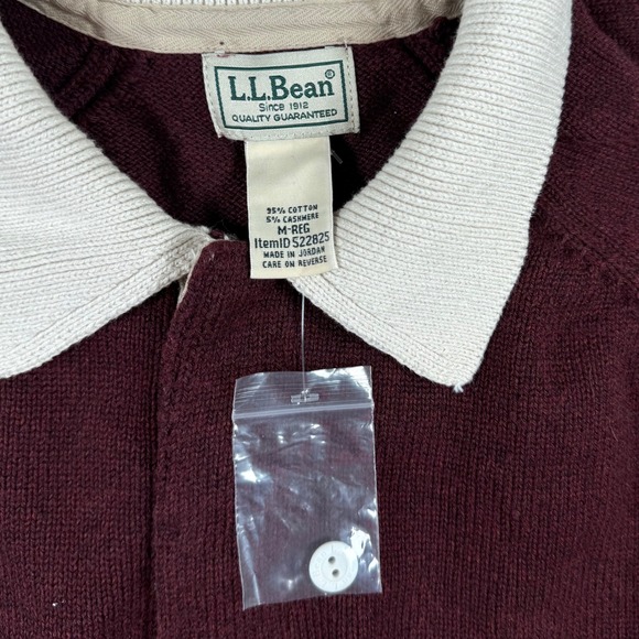 LL Bean Mens Medium Burgundy Striped Cotton Cashmere Blend Polo Sweater 522825 - Picture 4 of 5